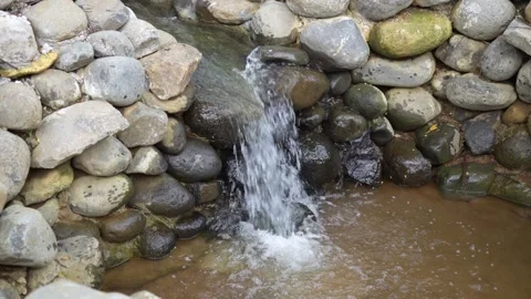 A small, serene waterfall tumbles over mossy rocks. Stock Footage 327406730