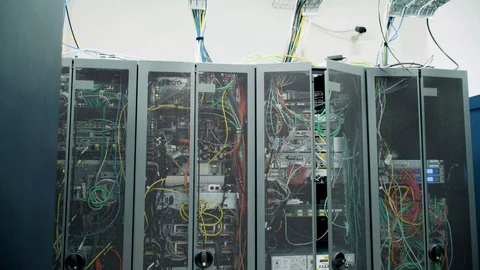 Small server room. Tangled wires and cables Video stock 114494207