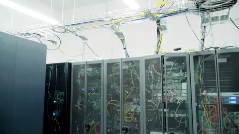 Small server room. Tangled wires and cables Video stock 114494209