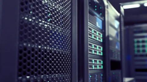 Small server solutions. Minimalist server enclosures near sales terminals Stock Footage 338343440