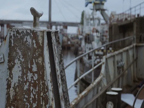 Small serving boat in the port, rack focus Stock Footage 71867474
