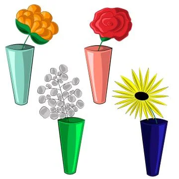 Small set with different vases and flowers Stock Illustration