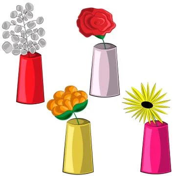Small set with different vases and flowers Stock Illustration