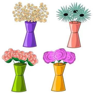 Small set with different vases and flowers Stock Illustration