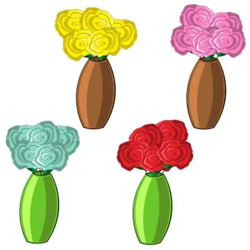 Small set with different vases and flowers Illustrazione stock