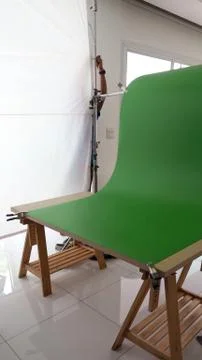 Small set of green screen background in studio. Stock Photos