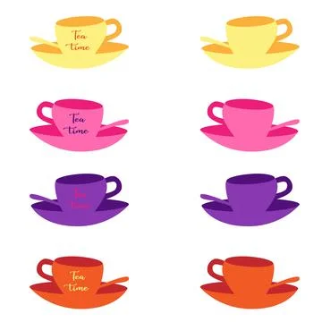 Small set of vector illustrations Wonderland, cup of tea Stock Illustration