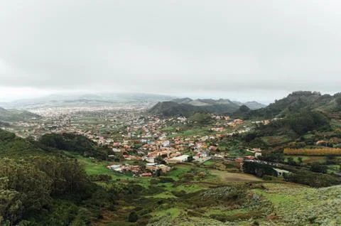 Small settlements between the mountain peaks on the Spanish island of Tenerife Stock Photos