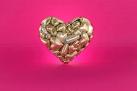 Small shape of gold heart inside big heart, 3D render Stock Illustration