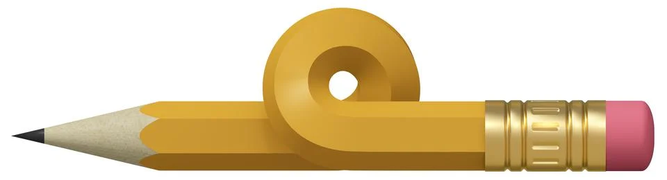 Small sharp pencil. 3D surrealism. Yellow pencil with eraser. 3D art. Stock Illustration