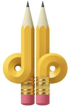 Small sharp pencil. 3D surrealism. Yellow pencil with eraser. 3D art. Stock Illustration