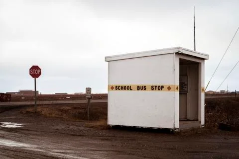 Small sheltered school bus stop Stock Photos