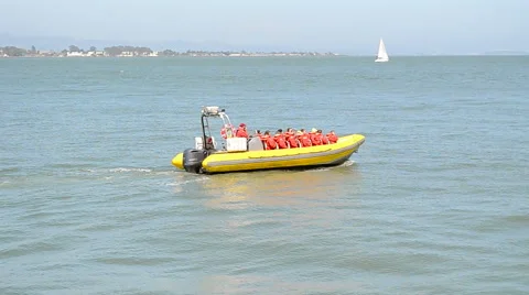 Small ship on the azure sea waves in sunny day, travel diversity. Video stock 49526628