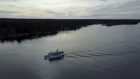 Small Ship in the Dark - Aerial Flight Stock Footage 73703508