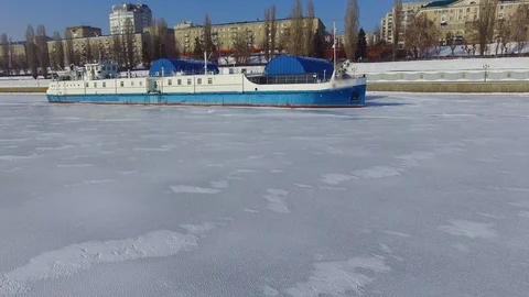 A small ship frozen into the ice Stock Footage 85831971