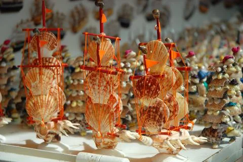 Small Ship Made of Sea Shells Stock Photos