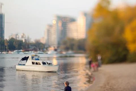 The small ship is moored at the beach. Stock Photos
