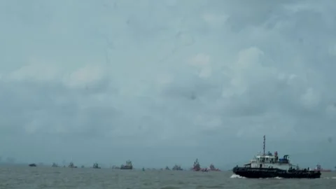 Small Ship Passing Across the Sea Stock Footage 341962005