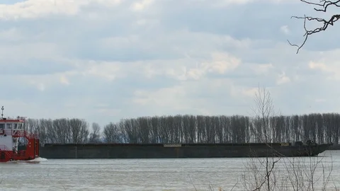 Small Ship On A River Stock Footage 88416437