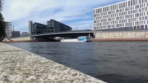 A small ship on the river Stock Footage 91504969