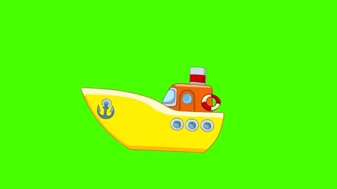 Small ship steamer on green background animation on chromakey Stock Footage 313227778