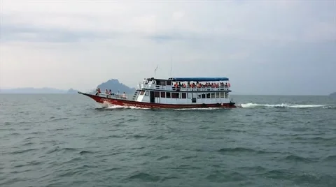 Small ship on water slowmotion Stock Footage 50349150