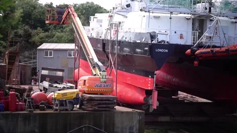 Small shipyard on the river Tamar, Cornwall England Stock Footage 134567028