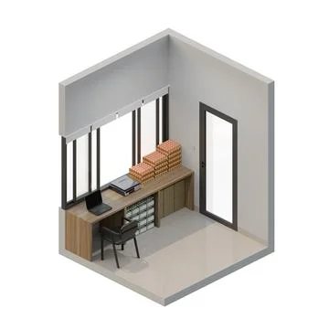 Small Shop Back Left View Isometric 3D Render Illustration Stock Illustration