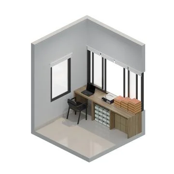 Small Shop Back Right View Isometric 3D Render Illustration Stock Illustration