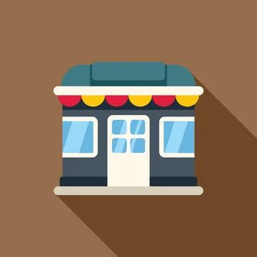 Small shop building facade with awning and windows illustration Ilustración de archivo
