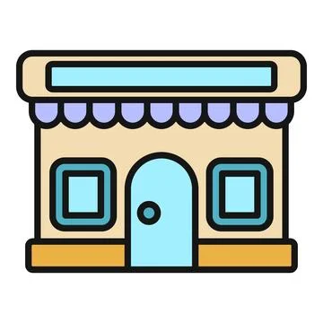 Small shop building facade with awning icon Stock Illustration