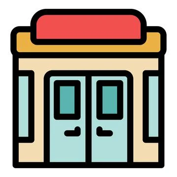 Small shop building facade with red awning icon Ilustración de archivo