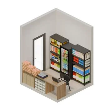 Small Shop Front Right View Isometric 3D Design Element Illustrazione stock