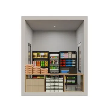 Small Shop Front View 3D Design Element Stock Illustration