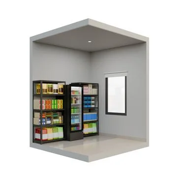 Small Shop Left Corner View 3D Design Illustration Stock Illustration