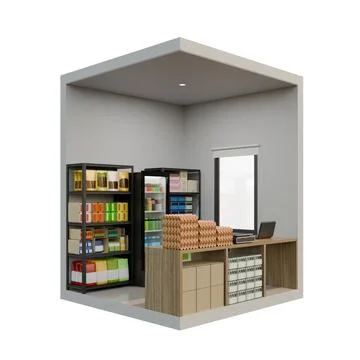 Small Shop Left Corner View 3D Design Element Stock Illustration