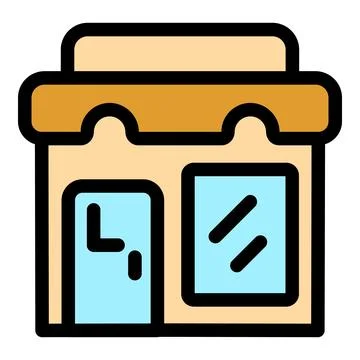 Small shop or store building with closed door and large window Stock Illustration
