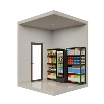 Small Shop Right Corner View 3D Design Illustration Ilustración de archivo