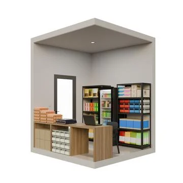 Small Shop Right Corner View 3D Design Element Illustrazione stock