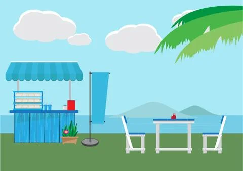 Small shop with sea background. Stock Illustration