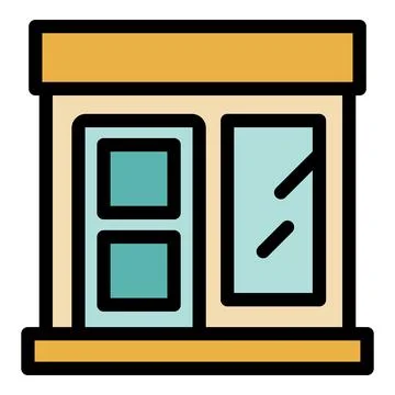 Small shop store building facade icon showing closed doors with windows Ilustración de archivo