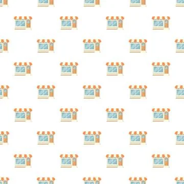 Small shop storefronts forming seamless pattern background イラスト素材