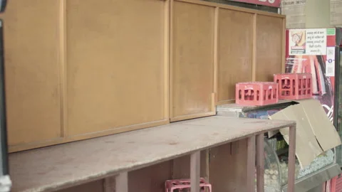 Small shops are closed at railway station due to Corona pandemic in India. Stock Footage 141509141