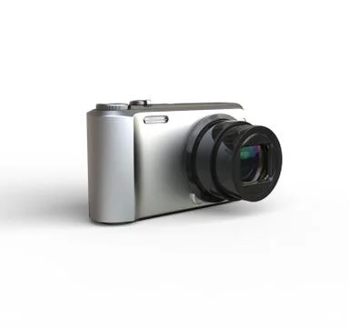 Small silver camera on white background - rotated Stock Illustration