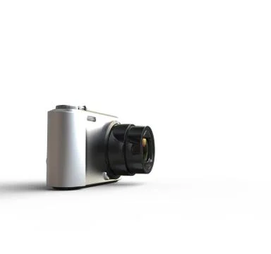 Small silver camera on white background - far shot, ideal for digital and pri Иллюстрация