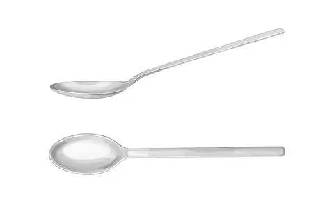 Small silver spoon isolated on white background,view from top and side.Vector Stock Illustration