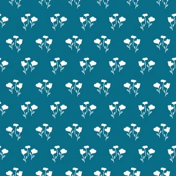 Small simple flowers on blue repeat pattern design Stock Illustration