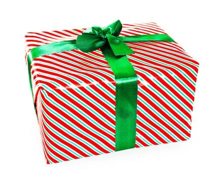 A small, single gift box wrapped in solid red paper with a simple red ribbo.. Stock Photos