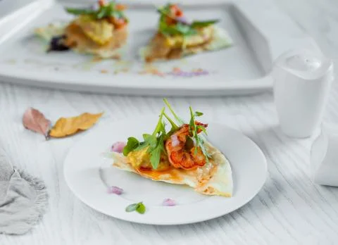 Small slice of pizza with shrimp Stock Photos