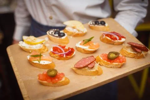 Small snacks pintxos on the tree Stock Photos